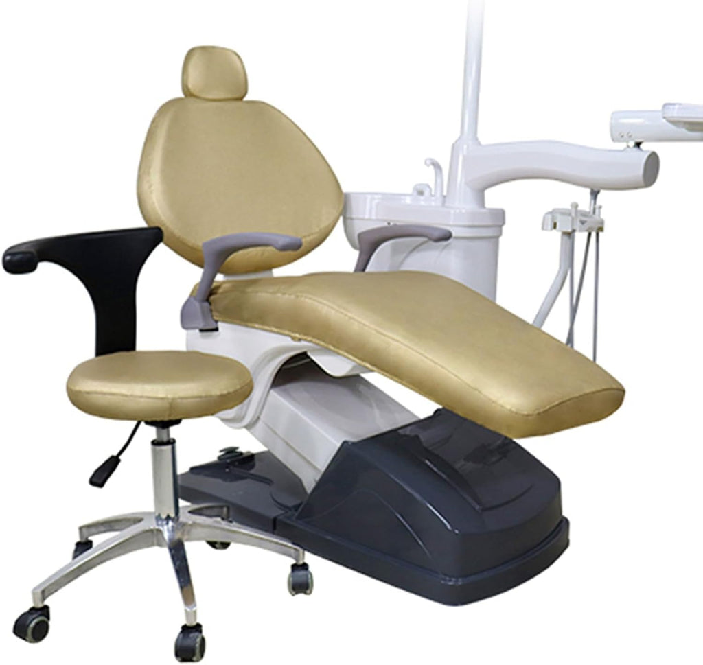 5Pcs/Set Protective Full Dental Chair Cover,Dental Chair Covers PU Waterproof Chairs Protective Cover Protector Dentist Equipment,Champagne Color(Two Sets)