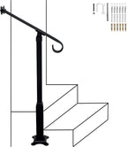 Stair Handrail Wrought Iron, Step Handrail Safety Non-Slip and Rust Resistant, Wall-to-Floor Mounted Handrail Fits 1-2 Steps for Indoor or Outdoor Stairs