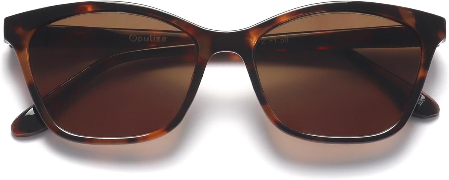 OPULIZE KAT Reading Sunglasses for Women Men, Cat-Eye Frame with Spring Hinges and Tinted UV400 Protection Lens, Brown Tortoiseshell+1.50 (Pack of 1)