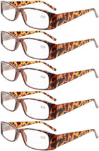 Eyekepper 5-Pack Spring Hinges Rectangular Reading Glasses Readers Tortoise +2.0