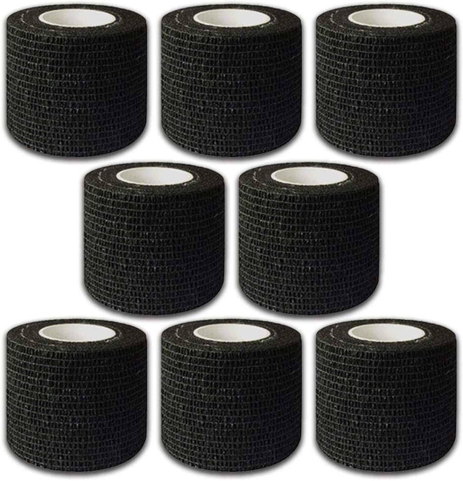 Tattoo Grip Cover Wrap - 8Pcs 2" x 5 Yards Disposable Cohesive Tattoo Grip Tape Wrap Black Elastic Bandage Rolls Self-Adherent Tape for Tattoo Machine Grip Tube Accessories, Sports Tape