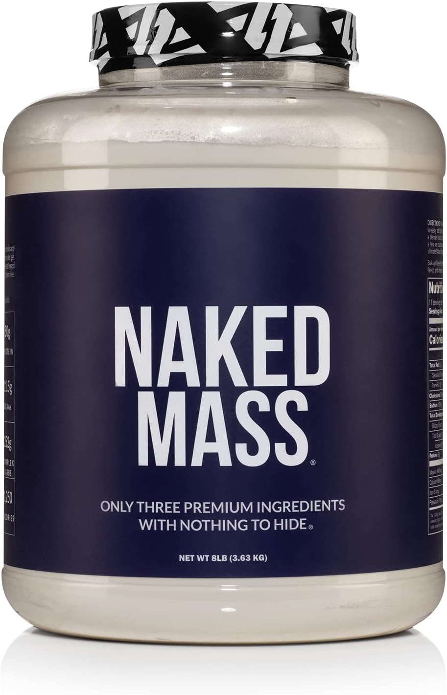 NAKED Mass - Natural Weight Gainer Protein Powder - 8 LB Bulk, NSF Certified, GMO Free, Gluten Free & Soy Free. No Artificial Ingredients - 1,250 Calories per Serving