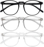 Przene 3 Pack Blue Light Blocking Glasses Women/Men,Retro Round Computer Glasses Anti Eye Strain/UV/Glare, Gaming Glasses. (Black/Crystal/Grey)
