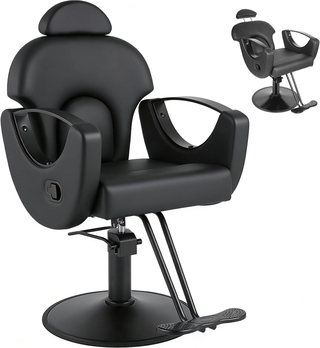 Salon Barber Chair for Hair Stylist, Reclining Salon Chair with 360° Swivel, Adjustable Height, Heavy Duty Hydraulic Hair Chair for Beauty Spa Equipment, Shampoo, Tattoo, Matte Black