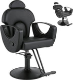 Salon Barber Chair for Hair Stylist, Reclining Salon Chair with 360° Swivel, Adjustable Height, Heavy Duty Hydraulic Hair Chair for Beauty Spa Equipment, Shampoo, Tattoo, Matte Black