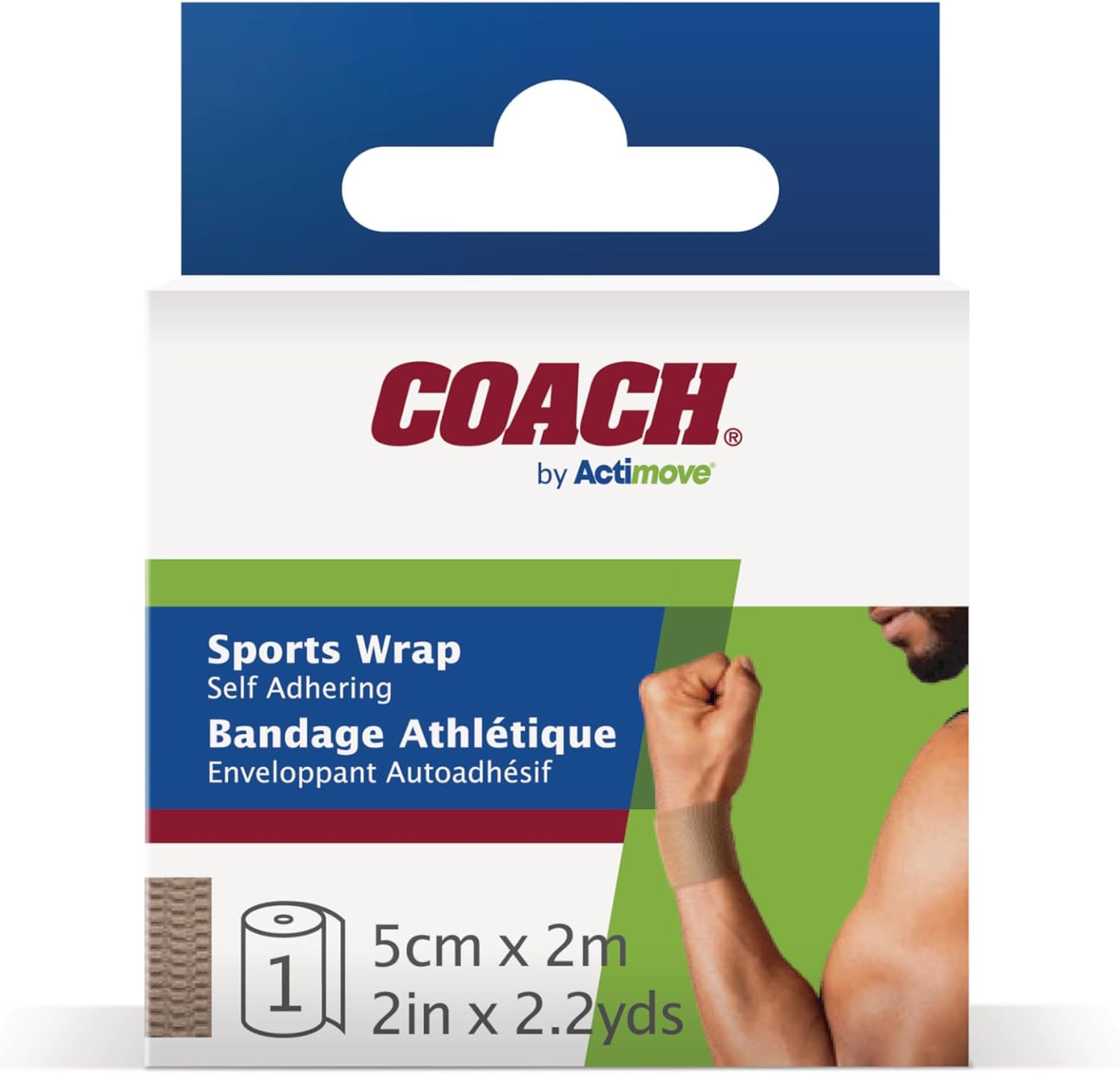 Self-Adhering Sports Wrap for Wrists and Ankles, Cohesive Bandage Wrap, Breathable, Hand-tearable, Multi-Sport Use, 2 in x 2.2 yd, 1 Roll