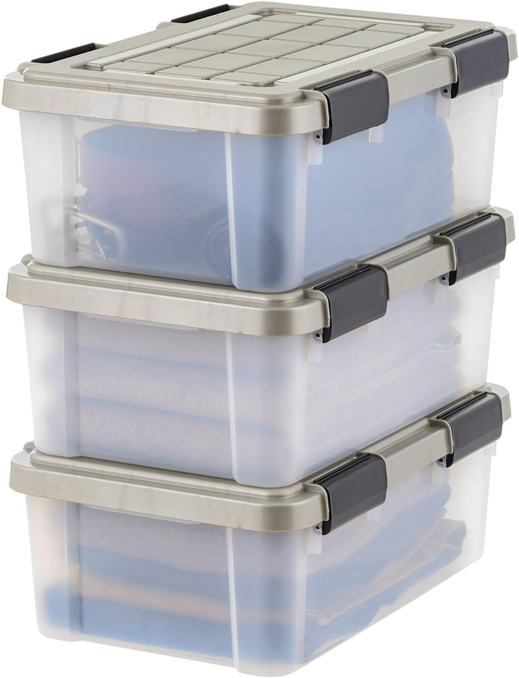 IRIS USA 16 Qt Storage Bins with Gasket Seal Lid, 3 Pack - BPA-Free, Heavy Duty Moving Containers Tight Latch, Weather Proof Tote, WEATHERPRO - Clear/Chrome