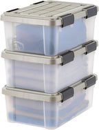 IRIS USA 16 Qt Storage Bins with Gasket Seal Lid, 3 Pack - BPA-Free, Heavy Duty Moving Containers Tight Latch, Weather Proof Tote, WEATHERPRO - Clear/Chrome