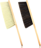 2 Pieces Dust Brush Hand Broom Wooden Bench Brushes with Soft Bristles Counter Brush with Long Wood Handle Household Cleaning Brush for Sofa Bed Pet Fireplace Car (Brown, Yellow)