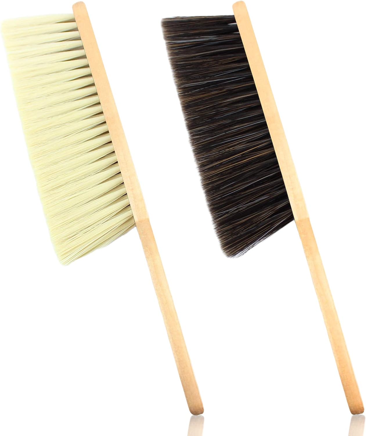 2 Pieces Dust Brush Hand Broom Wooden Bench Brushes with Soft Bristles Counter Brush with Long Wood Handle Household Cleaning Brush for Sofa Bed Pet Fireplace Car (Brown, Yellow)