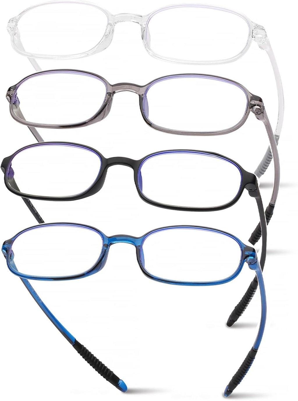 AQWANO 4 Pack Blue Light Blocking Reading Glasses for Men Women, Half Lens Computer Readers, Durable Lightweight TR90 Flexible Frame Eyeglasses Anti Eyestrain (2.0)