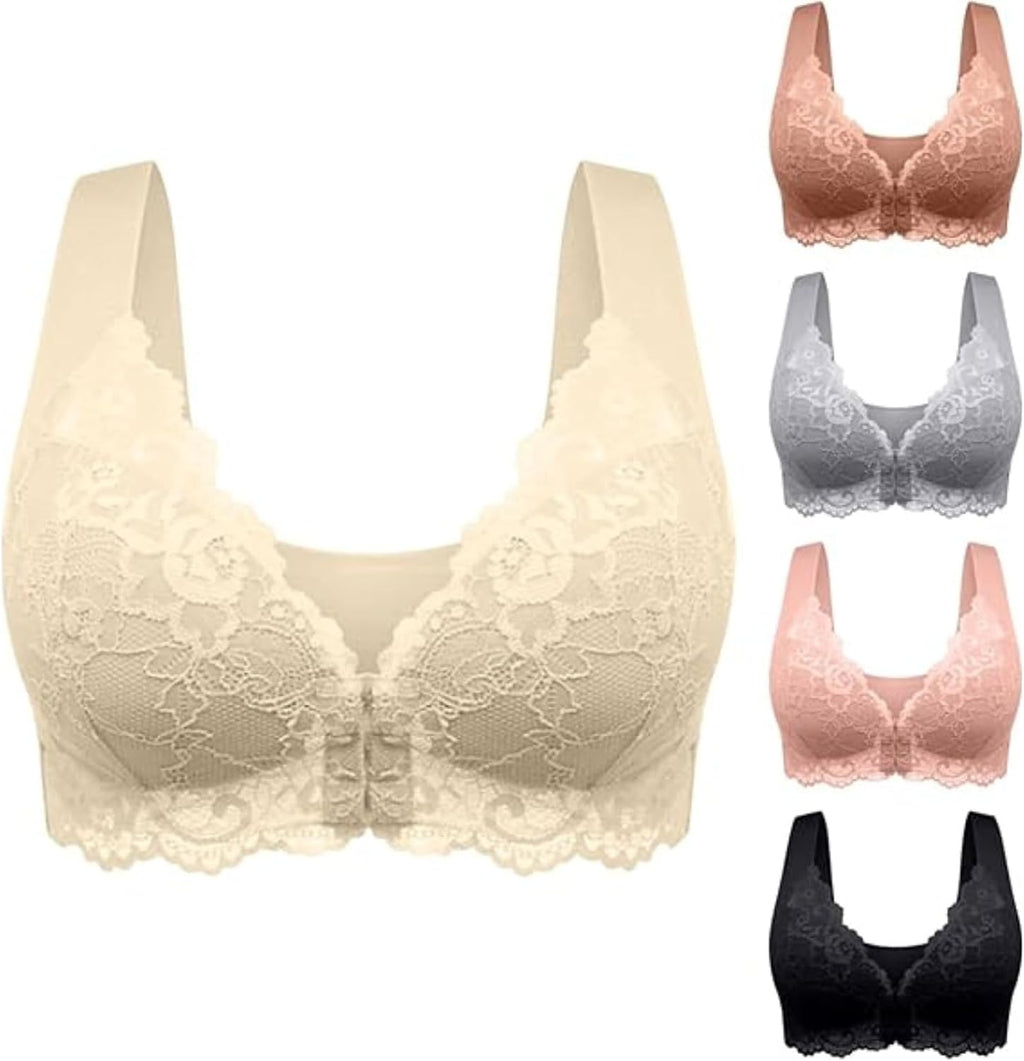 Seamless Bras for Women Front Closure No Underwire Bras Lace Breathable Push Up Bralette Convenient Comfort Bra