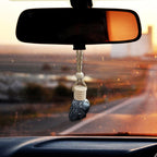 2PCS Hanging Car Essential Oil Diffuser Bottles, Skull Auto Interior Decoration Pendant, Refillable 8ml Empty Glass Bottle Auto Ornament, Funny Car Rear View Mirror Charm Accessory (GoldRibbon)