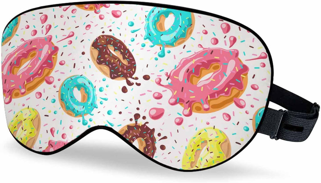 Donuts Sleep Eye Mask Pink Chocolate Lemon Blue Mint Glaze Falling Splashes Colored Glaze Sprinkles Men Women Sleep Mask with Adjustable Strap Eye Cover Eye Shade for Travel, Nap,Meditation