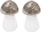 Rockcloud Set of 2 Ocean Jasper Crystal Mushroom Pocket Stones, Hand Carved Collectible Statue Figurine for Reiki Healing Home Office Decor, Brown