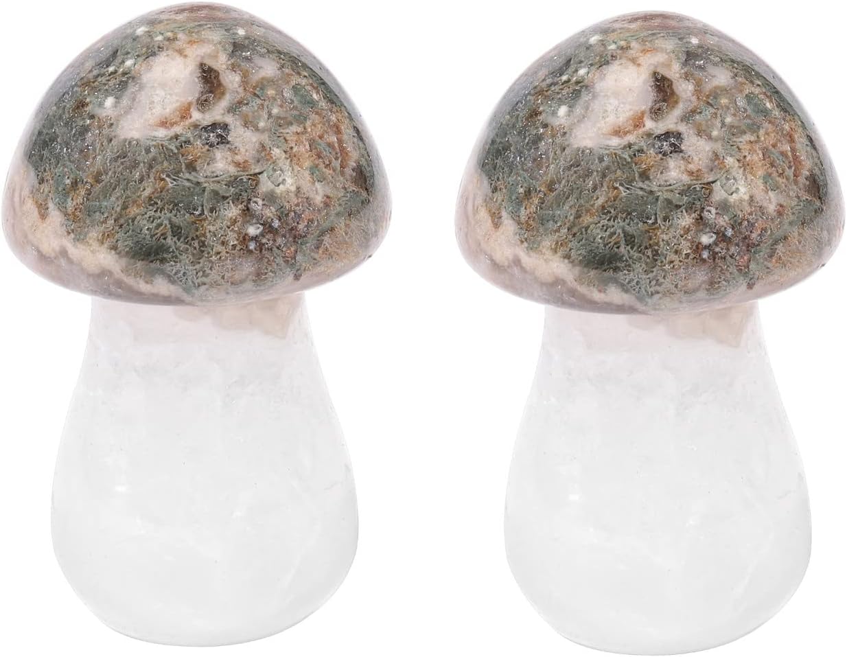 Rockcloud Set of 2 Ocean Jasper Crystal Mushroom Pocket Stones, Hand Carved Collectible Statue Figurine for Reiki Healing Home Office Decor, Brown