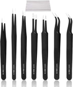 YHYZ 7pcs Precision Tweezers Set, Premium Anti-Static Stainless Steel ESD Tweezers Set Kit for Electronics, Sodlering，Jewelry, Craft, Laboratory Work, DIY(7PCS, Version)