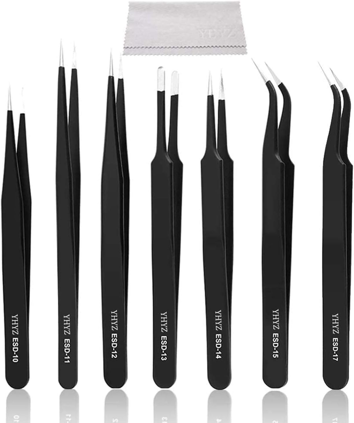 YHYZ 7pcs Precision Tweezers Set, Premium Anti-Static Stainless Steel ESD Tweezers Set Kit for Electronics, Sodlering，Jewelry, Craft, Laboratory Work, DIY(7PCS, Version)