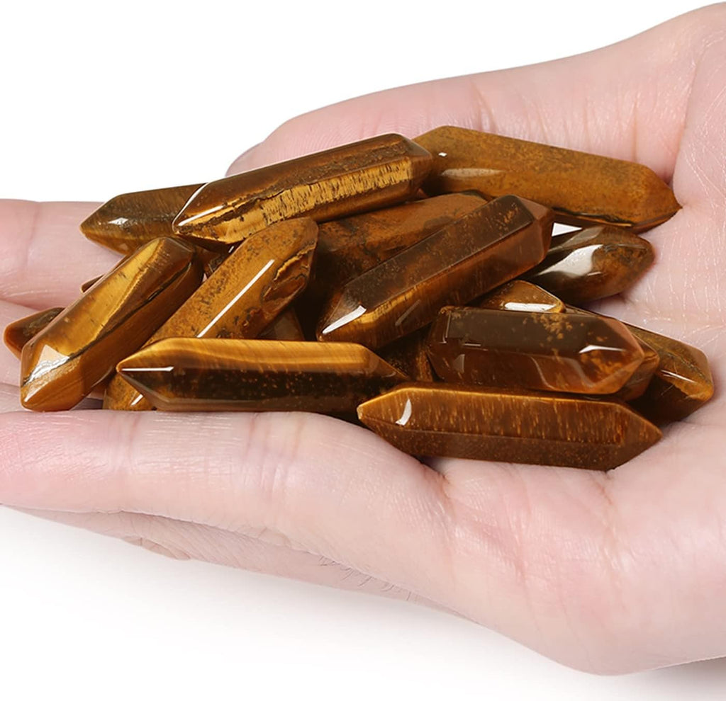 QINJIEJIE 20PCS Tiger Eye Crystals Wands Stones Set Healing Crystal Points Bulk Gemstones Hexagonal Polished Gems Natural Reiki Stone for Energy Balancing Meditation Witchcraft Gifts