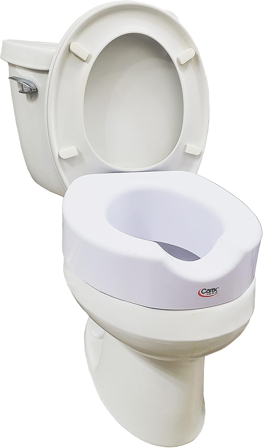 Carex Toilet Seat Riser with Quick-Lock, Raised Plastic Toilet Seat Adds 4” of Height - Fits Most Standard Round & Elongated Toilets, 300 Pound Weight Capacity, Slip-Resistant