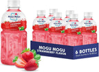 Mogu Mogu Strawberry Juice Drink with Nata de Coco (Coconut Jelly) – Chewy Fruit Beverage for Kids & Adults, 6 Pack Bottles, 10.82 fl oz Each