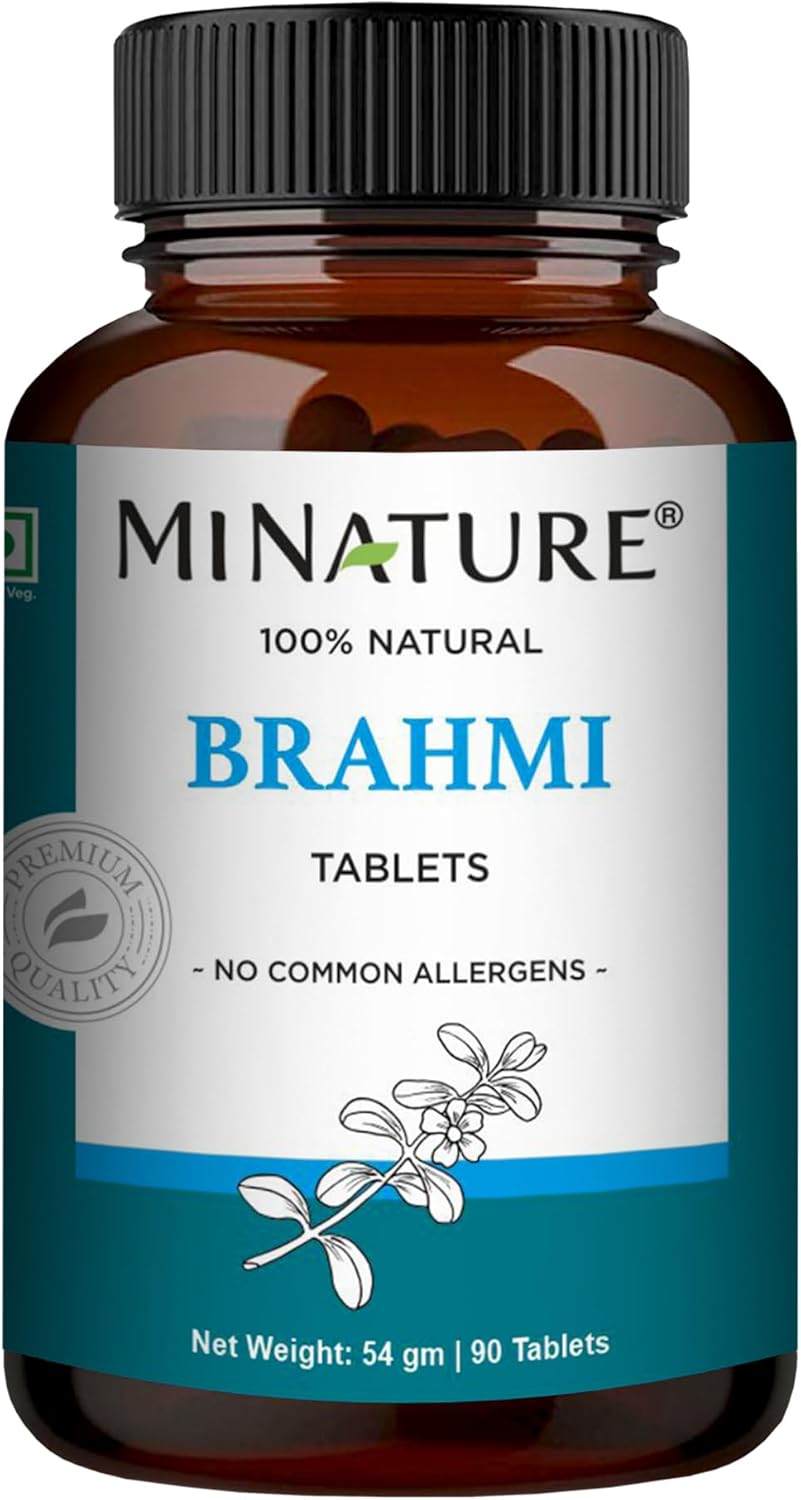 Brahmi Tablets - 90 Tablets, 1000 mg |45 Days Supply | by mi Nature | 100% Natural Brahmi Tablets | Vegan | Bacopa Monnieri | from India