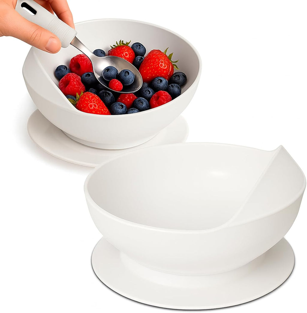 Vive Spill-Proof Scoop Bowl (2 Pack) - Adaptive Eating Equipment with Lipped Edge for Elderly & Disabled - No-Spill Scoop Aid for Parkinsons, Dementia, Strokes, Tremors - Special Non-Skid Bowl (White)