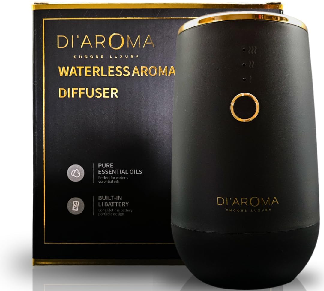 Waterless Essential Oil Diffuser – Portable Nebulizing Aroma Oil Diffuser for Car, Home & Office, USB Rechargeable, Silent Operation, No Water Needed, Di'Aroma (White)
