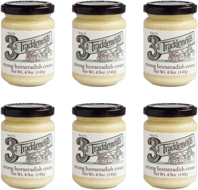 TRACKLEMENTS - Strong Horseradish Cream Sauce - Condiments for Recipes, Perfect for Prime Ribs, Roasted Beef Sandwich, and Smoked Trout, Eel & Fish - Gluten Free, Vegetarian - 4.94oz Jar - Pack of 6
