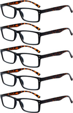 Eyekepper Spring Hinge 5-pack Retro Style Reading Glasses Black Frame Tortoise Arm