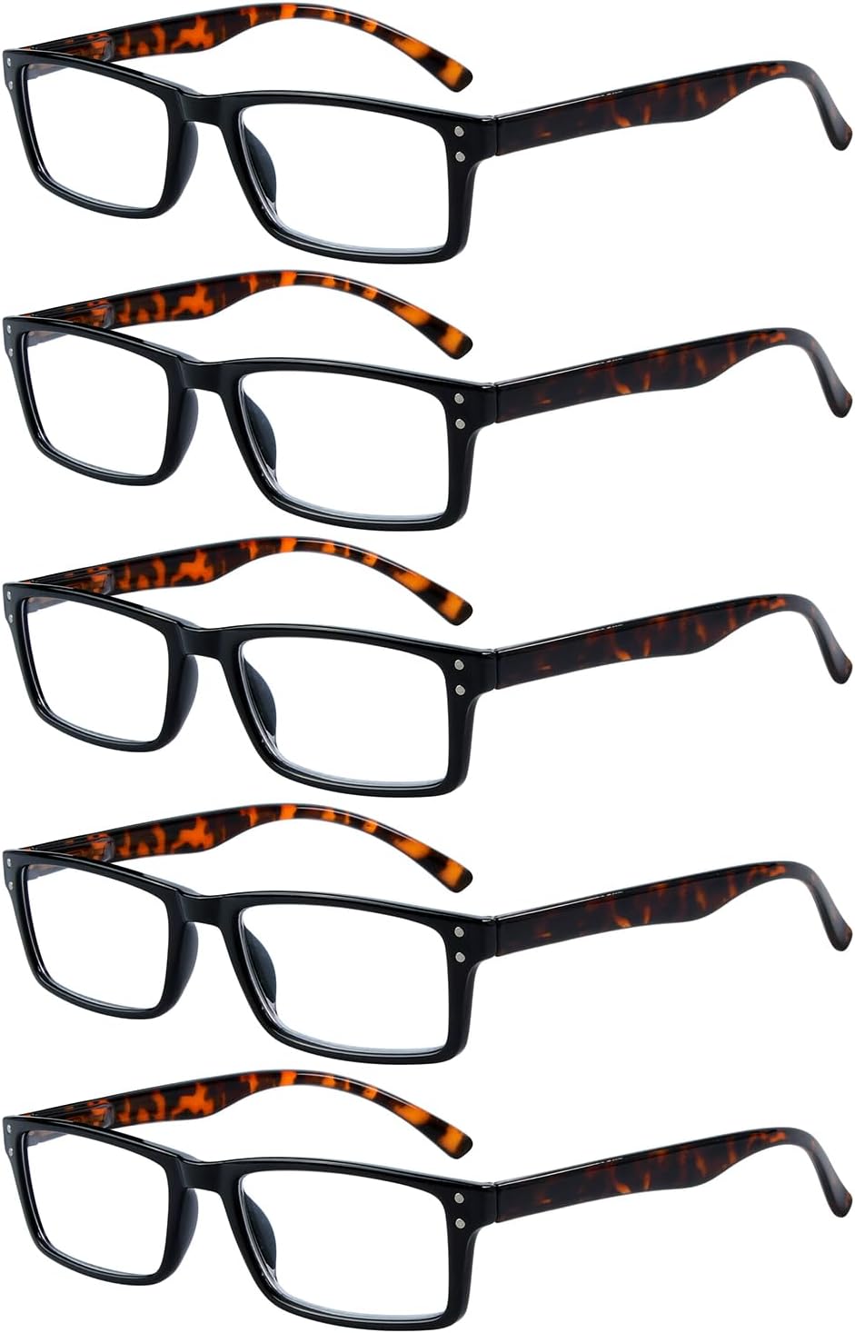 Eyekepper Spring Hinge 5-pack Retro Style Reading Glasses Black Frame Tortoise Arm