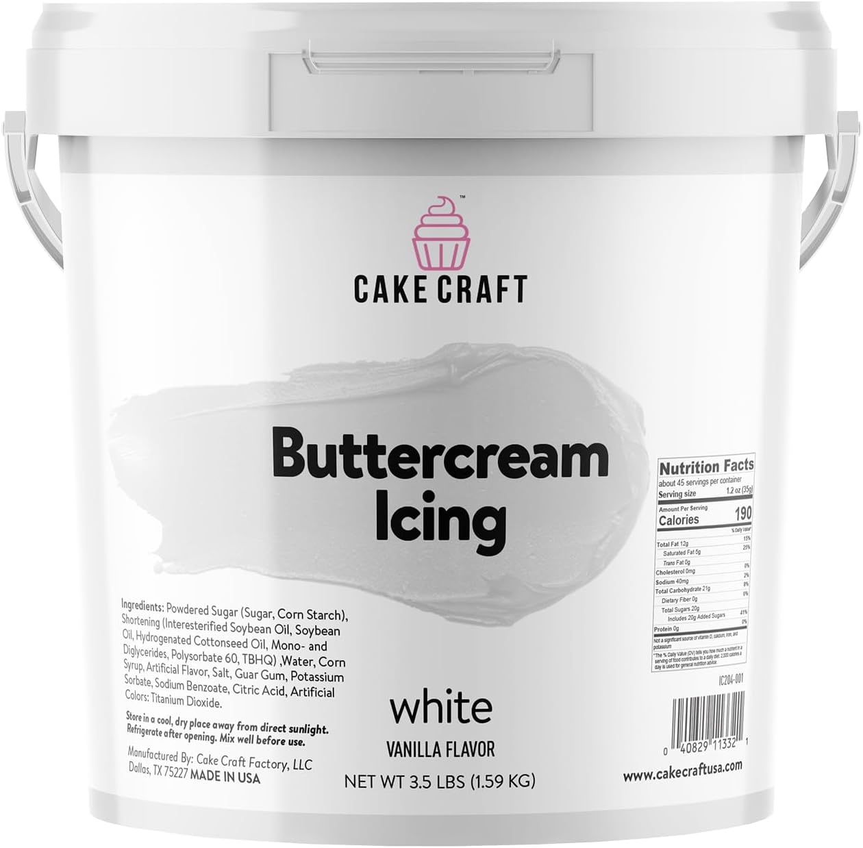 Cake Craft Buttercream Icing – 3.5 lb Tub | Ready-to-Use Frosting for Cakes, Cupcakes, Cookies & More | Super Smooth Texture | No Prep Required | Vanilla Flavor
