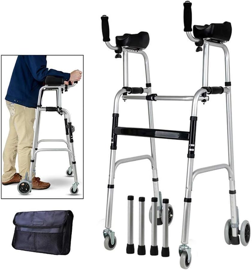 Wheel Walking Frame with Armrest Support Pad, Thick Aluminum Alloy Rehabilitation Auxiliary Walking Frame Elderly Walking Aid Height Adjustable (Without Seat)