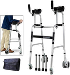Wheel Walking Frame with Armrest Support Pad, Thick Aluminum Alloy Rehabilitation Auxiliary Walking Frame Elderly Walking Aid Height Adjustable (Without Seat)