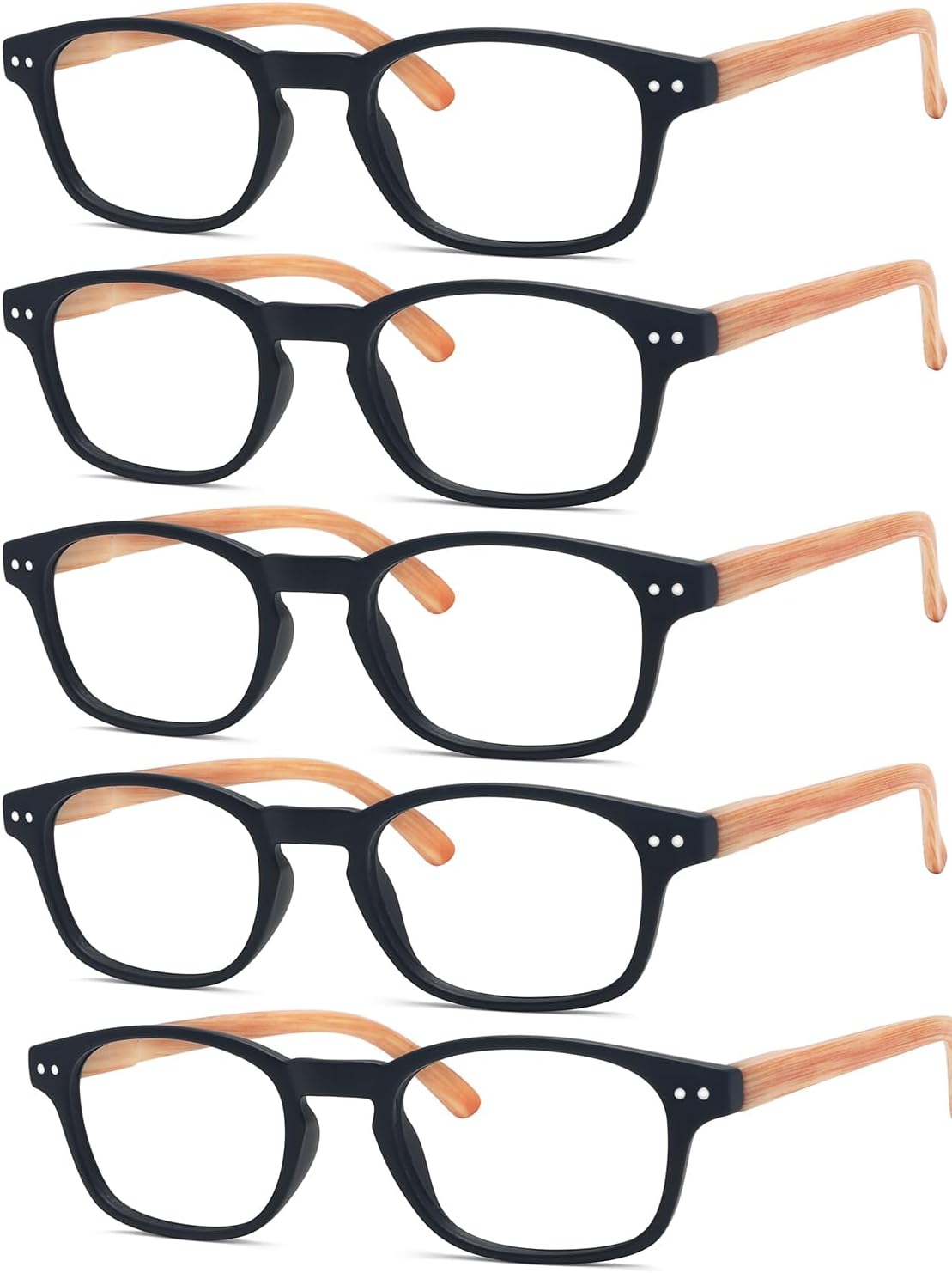 Eyekepper 5-pack Spring Hinge Wood-grain Printed Arms Reading Glasses Black,+1.0