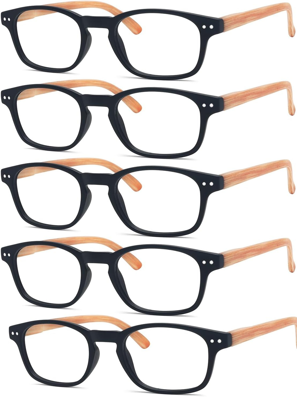 Eyekepper 5-pack Spring Hinge Wood-grain Printed Arms Reading Glasses Black,+1.75