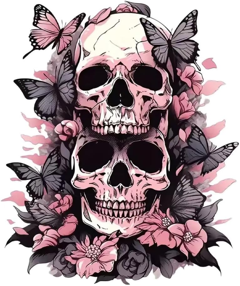2 PCS Gothic Skull Butterfly Vinyl Decals - Waterproof Removable Stickers for Car, Truck, Motorcycle,Laptop, Bumper - Dark Aesthetic Decorative Sticker (A-216)