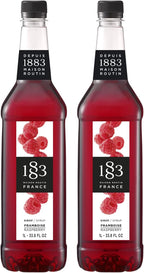 1883 Maison Routin Raspberry Syrup, Made in France, Rich Taste of Ripe Raspberries, Vegan, Gluten-Free, Kosher, Non-GMO, 2 Count of 1 Liter Bottles