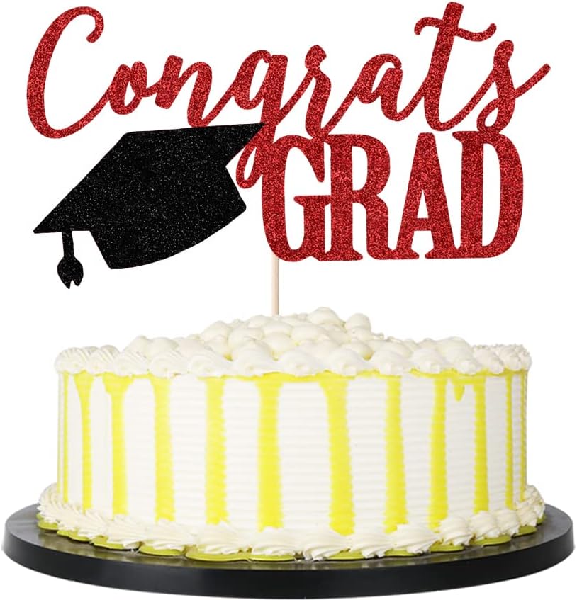 PALASASA Congrats Grad Cake Topper, 2026 Graduate Party Decorations (Red 6.6inch)