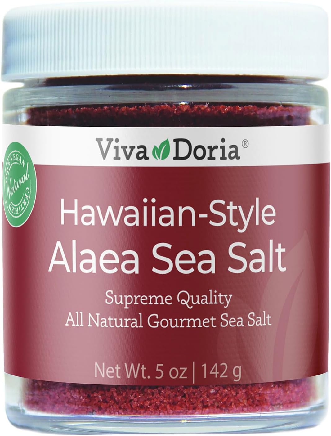 Viva Doria Hawaiian Red Alaea Sea Salt, Fine Grain, 5 Oz Glass Jar