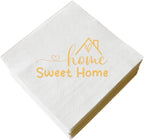 Home Sweet Home Paper Napkins Gold Foil and White Housewarming Cocktail Napkins 50 Pack New House/Welcome Back/Family Home Theme Party Decorations Supplies Bar Beverage Towel Napkins 3 Ply