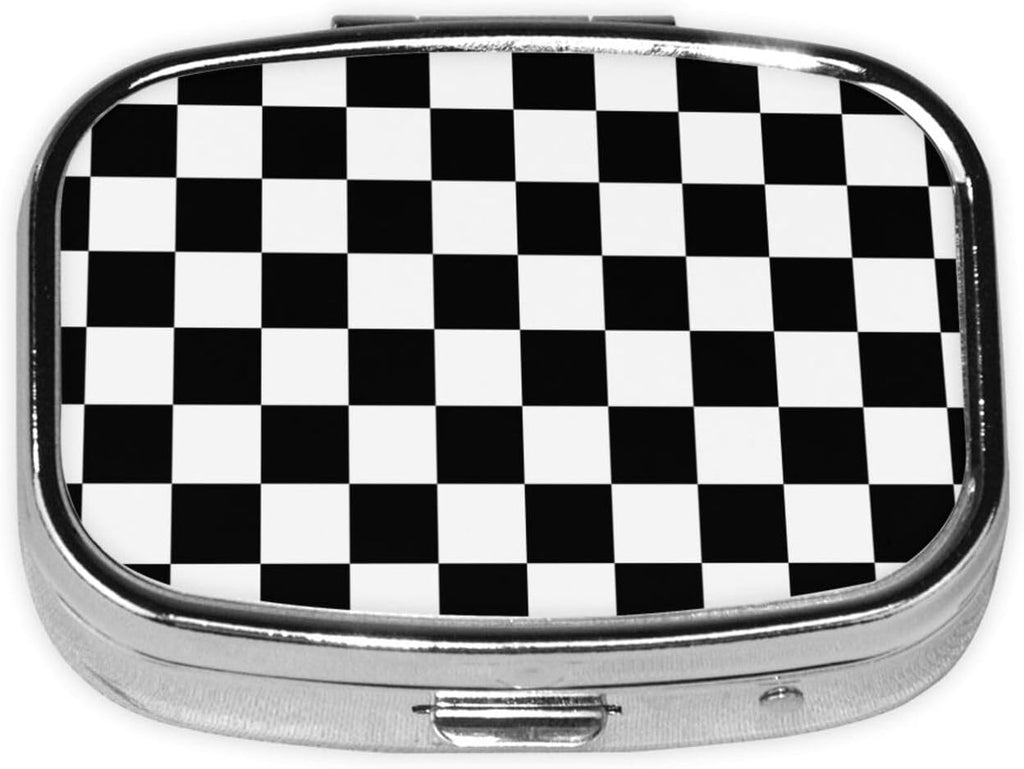 Pill Box Small Pill Case Race Checkerboard Checkered Black and White, Cute Medicine Organizer Travel Pill Box, Portable Pill Container Holder to Hold Vitamins, Medication, Fish Oil, Supplement