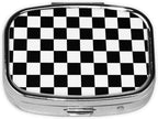 Pill Box Small Pill Case Race Checkerboard Checkered Black and White, Cute Medicine Organizer Travel Pill Box, Portable Pill Container Holder to Hold Vitamins, Medication, Fish Oil, Supplement