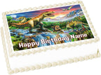 Dinosaurs 1/4 sheet (10.5 x 8 in.) Edible cake topper image Birthday Party Decoration.