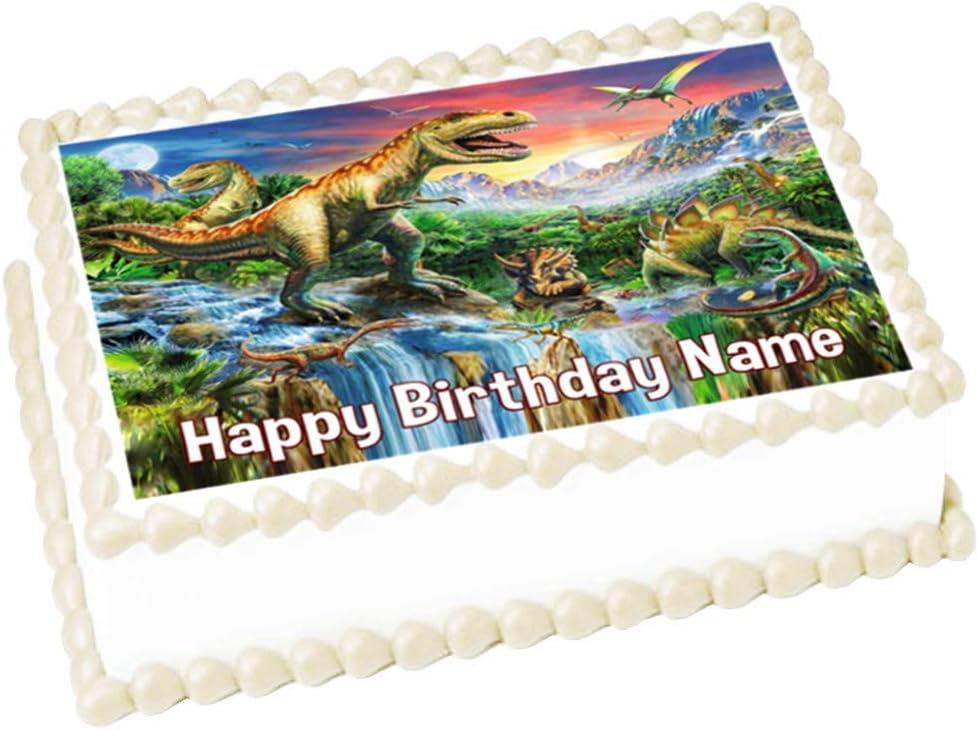 Dinosaurs 1/4 sheet (10.5 x 8 in.) Edible cake topper image Birthday Party Decoration.