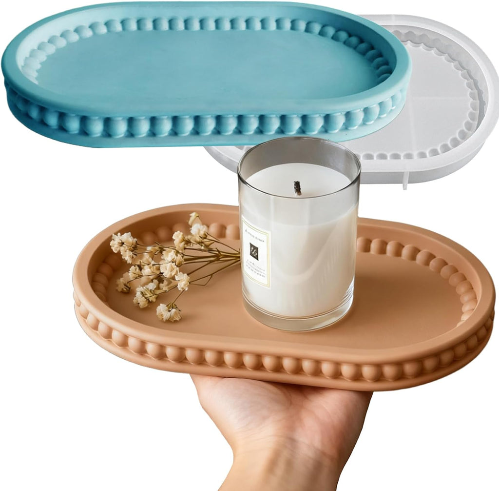 Wehous Oval Beaded Tray Silicone Molds for Resin Concrete, Tray Container Epoxy Resin Casting Molds, Candle Holder Jewelry Trinket Plate Unique Storage Mold for DIY Art Craft Home Ornament