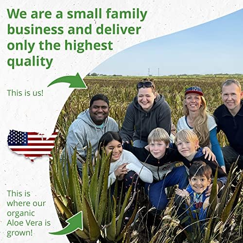 Seven Minerals Organic Aloe Vera Gel from freshly cut 100% Pure Aloe - Big 12oz - HighestQuality, Texas grown, Vegan, Unscented - For Face, Skin, Hair, Sunburn relief