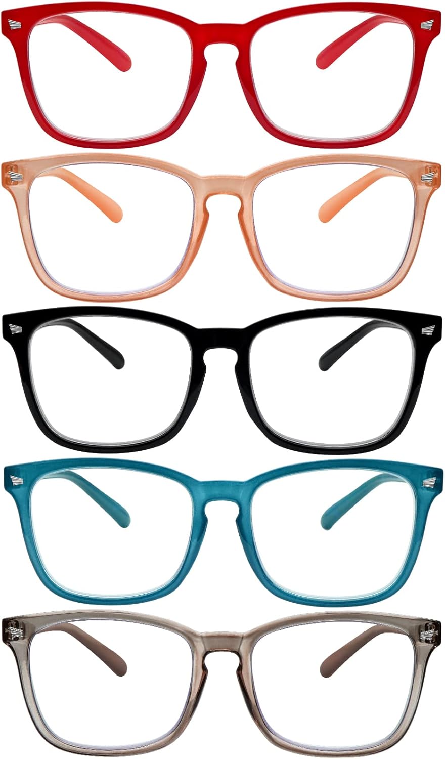 SIGVAN 5 Pack Blue Light Blocking Reading Glasses Fashion Square Computer Readers for Women Men, Anti UV Ray Nerd Eyeglasses (5C A, 0)
