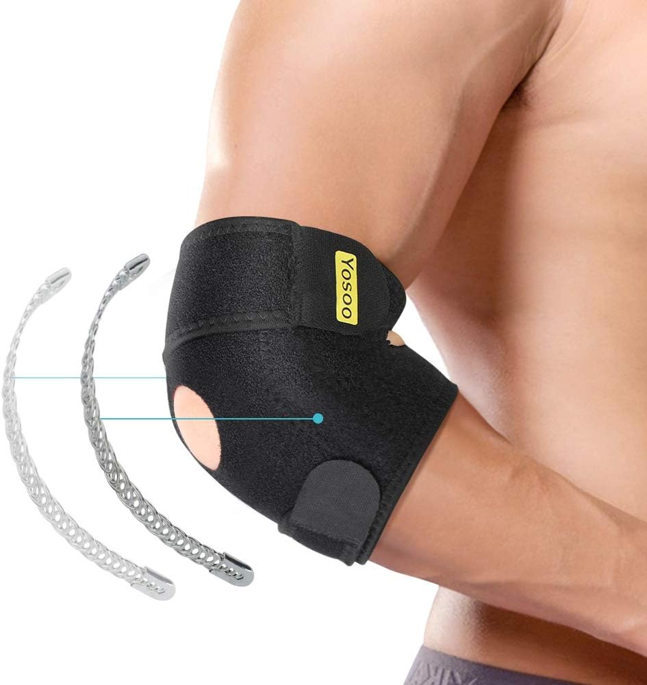 Elbow Brace, Adjustable Elbow Support with Dual-Spring Stabilizer, Elbow Strap for Golfers Elbow, Tennis Elbow, Arthritis, Tendonitis, Sports Injury Pain Relief and
