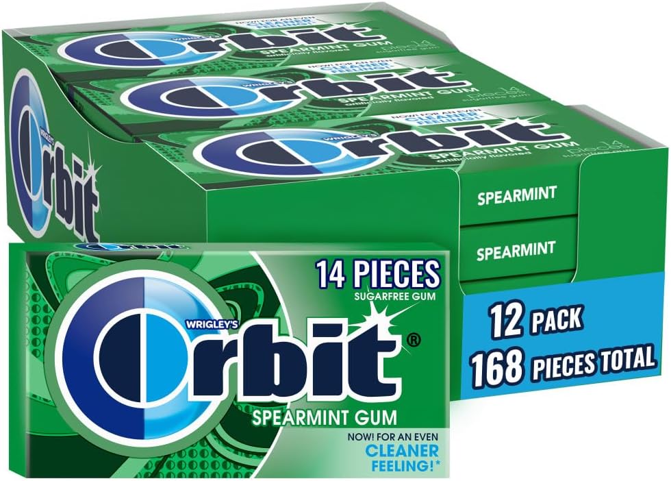 WRIGLEY'S ORBIT Gum Sugar-Free Spearmint - 12 Packs in Bulk, 14 Pieces Each - Chewing Gum, 168 Total Pieces